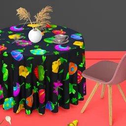 ArtzFolio Black & Green Anti-Slip Round 4-Seater Table Cover-20