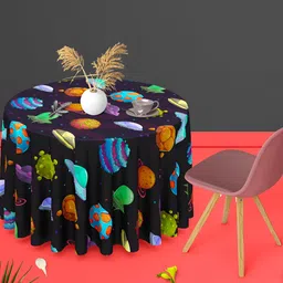 ArtzFolio Black & Blue Printed Anti-Slip Velvet Round 4-Seater Table Cover-image-50