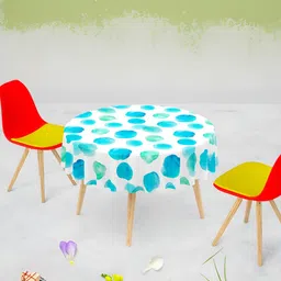 ArtzFolio White & Blue Printed Velvet Anti Slip Round Table Cover-9