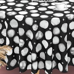 ArtzFolio Black & White Printed Velvet Anti Slip Round Table Cover-image-89