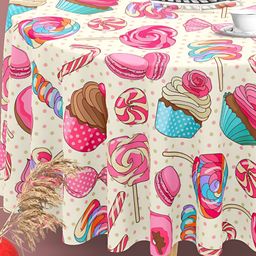 ArtzFolio White & Pink Anti-Slip Round 4-Seater Table Cover-image-99