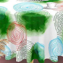 ArtzFolio Green and White Anti-Slip Round 4-Seater Table Cover-36