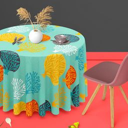 ArtzFolio Blue & Yellow Printed Anti Slip Round Table Cover-2