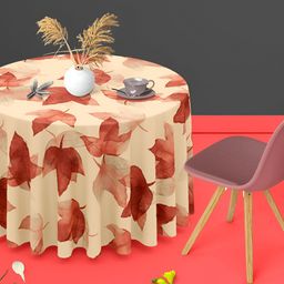 ArtzFolio Brown & Red Floral Printed Velvet Anti-Slip Round Table Cover-27