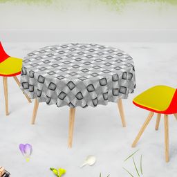 ArtzFolio Grey & Black Geometric Printed Velvet Anti Slip Round Table Cover-4