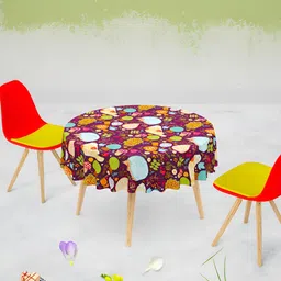 ArtzFolio Multicoloured Anti-Slip Round 4-Seater Table Cover-53