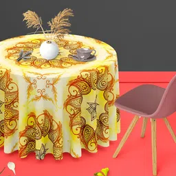 ArtzFolio White & Yellow Anti-Slip Round 4-Seater Table Cover-49