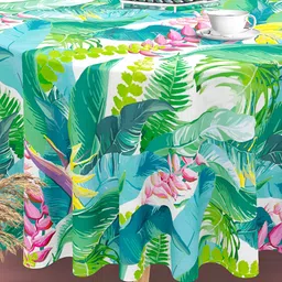 ArtzFolio Green & Pink Floral Printed Anti-Slip Round Table Cover-7