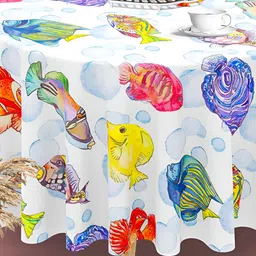 ArtzFolio White & Yellow Anti-Slip Round 4-Seater Table Cover-22