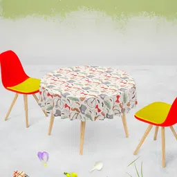 ArtzFolio Off-White & Red Printed Anti-Slip Round 4-Seater Table Cover-12