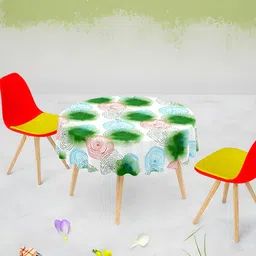 ArtzFolio Green and White Anti-Slip Round 4-Seater Table Cover-image-14