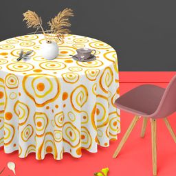ArtzFolio White & Orange Anti-Slip Round 4-Seater Table Cover-image-13