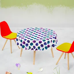 ArtzFolio White & Blue Geometric Printed Anti-Slip Round 4-Seater Table Cover-picture-5