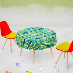 ArtzFolio Green Fork & Spoon Print Velvet Anti-Slip Round 4-Seater Table Cover-image-82