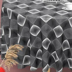 ArtzFolio Grey & Black Anti-Slip Round 4-Seater Table Cover-49