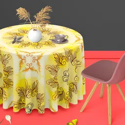 ArtzFolio Yellow & Brown Ethnic Motifs Printed Anti-Slip Round 4-Seater Velvet Table Cover-image-7