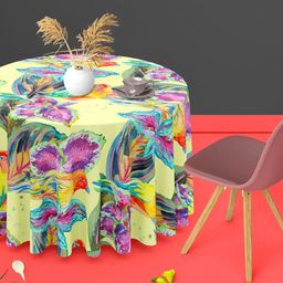 ArtzFolio Yellow & Blue Printed Velvet Anti Slip Round Table Cover-image-94