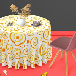 ArtzFolio White & Orange Geometric Printed Anti-Slip Round 4-Seater Table Cover-11