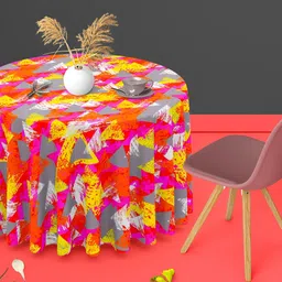 ArtzFolio Pink & yellow Abstract Printed Anti-Slip Round 4-Seater Velvet Table Cover-10