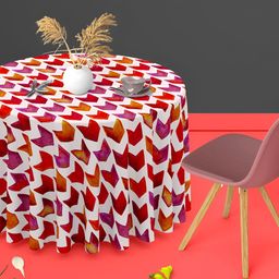 ArtzFolio White & Red Anti-Slip Round 4-Seater Table Cover-image-89