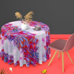ArtzFolio White & Purple Anti-Slip Round 4-Seater Table Cover-image-52