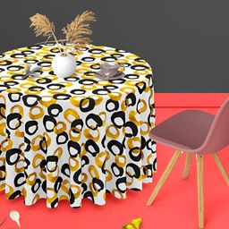 ArtzFolio White & Yellow Anti-Slip Round 4-Seater Table Cover-21