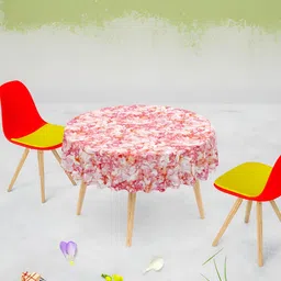 ArtzFolio White & Red Printed Velvet Anti-Slip Round Table Cover-27