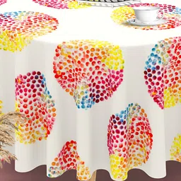 ArtzFolio White & Orange Anti-Slip Round 4-Seater Table Cover-image-67