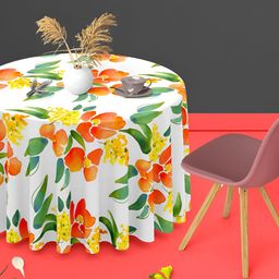 ArtzFolio White & Green Anti-Slip Round 4-Seater Table Cover-image-86