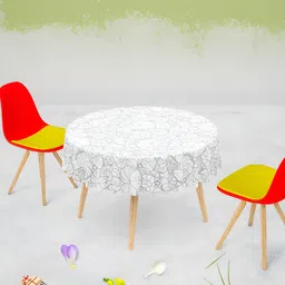ArtzFolio White Printed Anti-Slip Velvet Round 4-Seater Table Cover-image-40