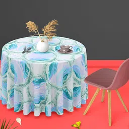 ArtzFolio White Anti-Slip Round 4-Seater Table Cover-43