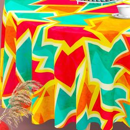 ArtzFolio Yellow & Orange Anti-Slip Round 4-Seater Table Cover-image-5