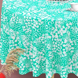 ArtzFolio Sea Green & White Anti-Slip Round 4-Seater Table Cover-24