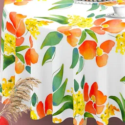 ArtzFolio White Orange Round 4 Seater Anti-Slip Table Cover-image-15
