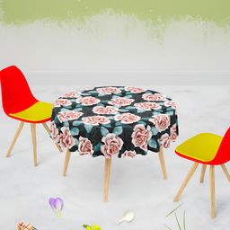 ArtzFolio Black Brown Floral Round 4 Seater Anti-Slip Table Cover-27