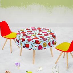 ArtzFolio Blue & Red Printed Anti-Slip Round 4-Seater Table Cover-18