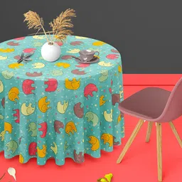 ArtzFolio Green & Orange Anti-Slip Round 4-Seater Table Cover-19