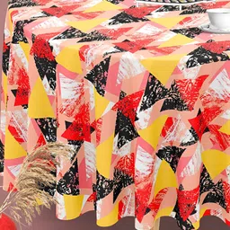 ArtzFolio Orange & Black Anti-Slip Canvas Round 4-Seater Table Cover-7