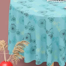 ArtzFolio Blue & Black Geometric Printed Anti-Slip Round 4-Seater Table Cover-29