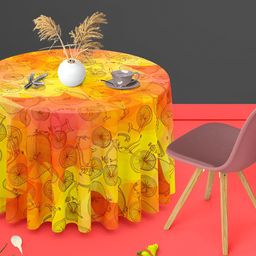 ArtzFolio Yellow & Orange Anti-Slip Round 4-Seater Table Cover-image-63