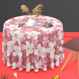 ArtzFolio Pink & White Floral Printed Anti Slip Round Table Cover-image-60
