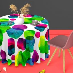 ArtzFolio White & Green Anti-Slip Round 4-Seater Table Cover-47