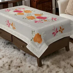 BIGGER FISH Pink & White Printed Cotton 4 Seater Table Cover-52