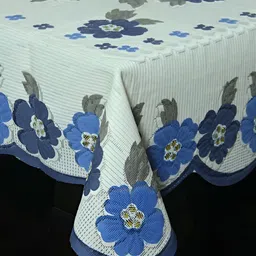 BIGGER FISH Blue & Grey Cotton 4 Seater Table Cover-14