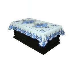 BIGGER FISH Blue Floral Embroidered Cotton 4-Seater Table Cover-image-97