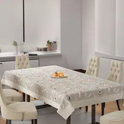 BIGGER FISH Cream & Grey Floral Cotton 6-Seater Rectangular Table Cover-31