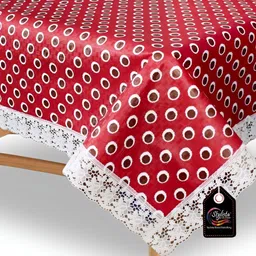 Stylista Red & White Self Design Waterproof Square Shaped 6 Seater Table Cover-9