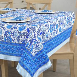 The Craft Monk Blue Set of 7 Anti-Slip Cotton 6-Seater Table Cover-55