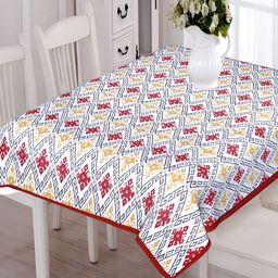 Texstylers Red & White Ethnic Motifs Anti-Slip Cotton 6-Seater Rectangular Table Cover-16