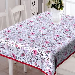 Texstylers Pink & Green Floral Printed Anti Slip Cotton Rectangle 6 Seater Table Cover-13
